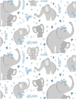 Safari Lullaby Elephant All Over White Yardage