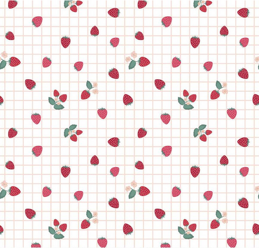 Berry Market Gingham Berries White Fabric