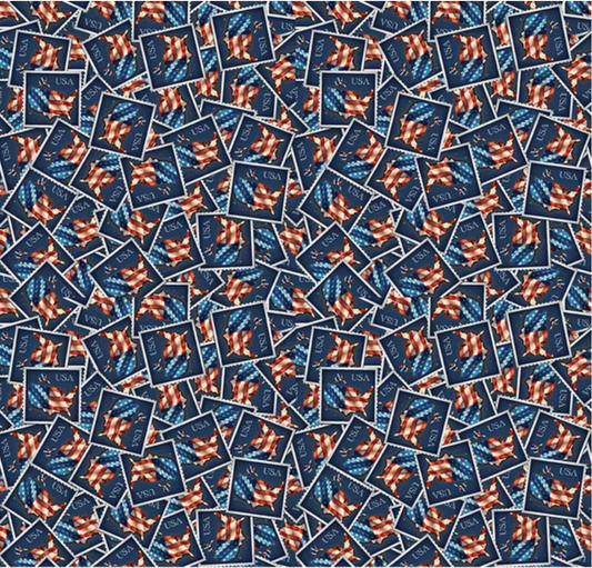 Letters From Home Stamps Navy Yardage