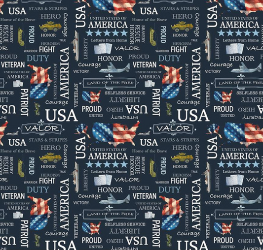 Letters From Home Text Navy Yardage