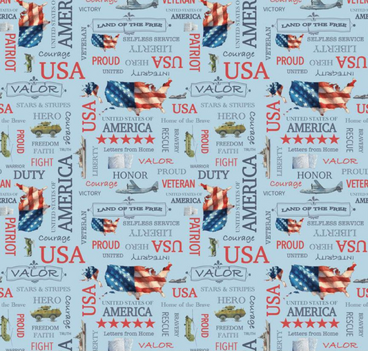 Letters From Home Text Blue Yardage