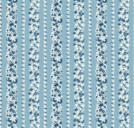 Liberty Denim Florals Topiary Stripe A Yardage