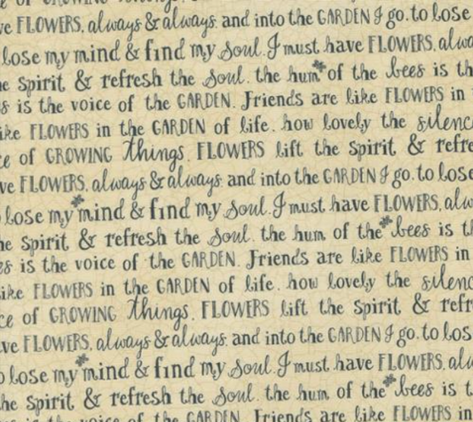 Bloom And Grow Text and Words Linen Yardage