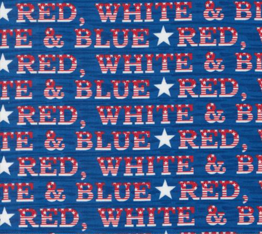 Red White and Bloom Text and Words Midnight Blue Yardage