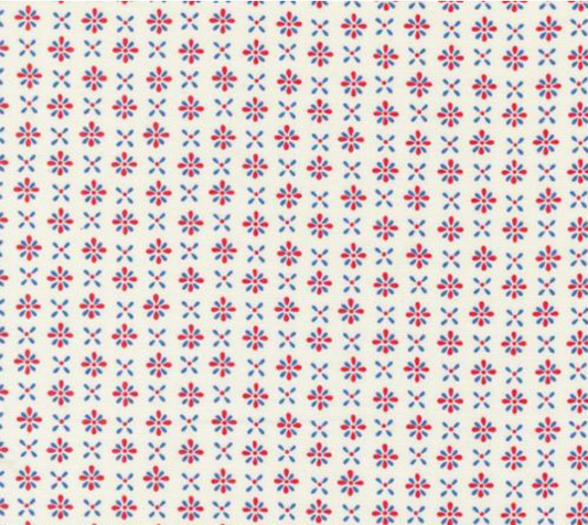Red White and Bloom Firework Daisy White Yardage