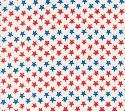 Red White and Bloom Stars Daisy White Yardage