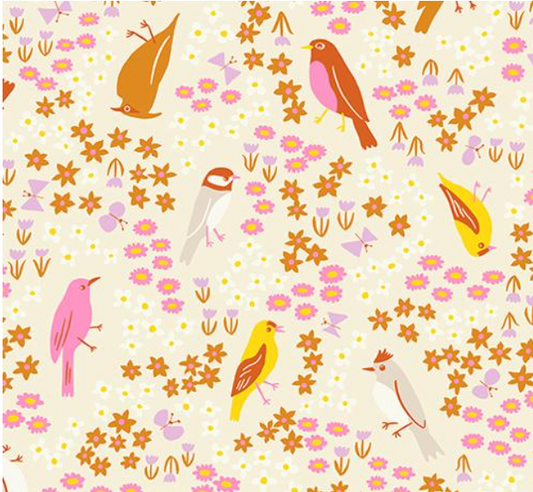 Bird is the Word Birds and Flowers Natural Yardage