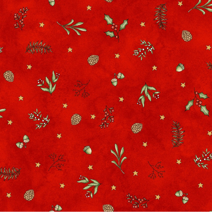 Homemade Holidays Tiny Greens Red Fabric