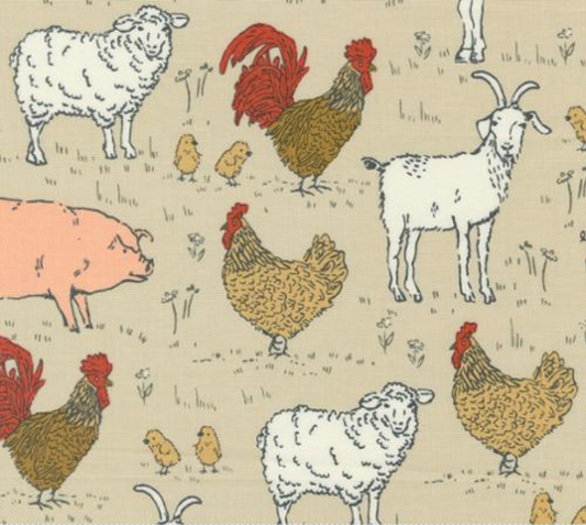 Farmstead Farm Animals Linen Yardage