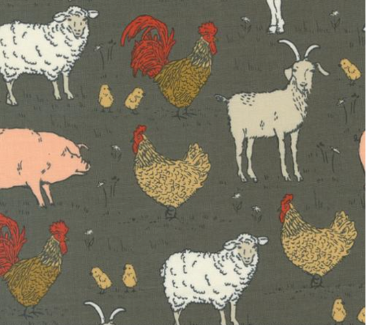 Farmstead Farm Animals Charcoal Yardage