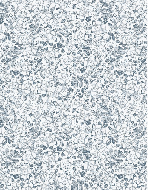 Garden Grace Floral Toile Blue Yardage