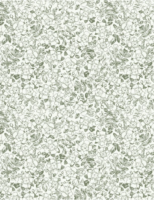 Garden Grace Floral Toile Green Yardage