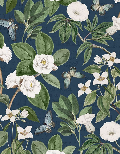 Garden Grace Botanical All Over Navy Yardage