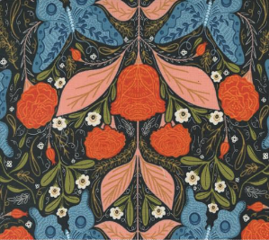 Woodland Wonder Butterfly Florals Midnight Yardage