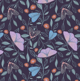 Woodland Magic Midnight Moths Dark Navy Yardage