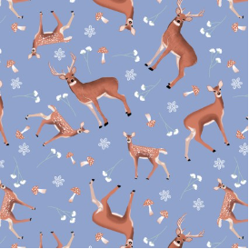 Woodland Magic Deer Periwinkle Yardage