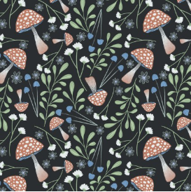 Woodland Magic Mushroom Field Dark Navy Yardage