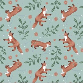 Woodland Magic Foxes Light Green Yardage