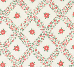 Rosemary Cottage Trellis Florals Cream Strawberry Yardage