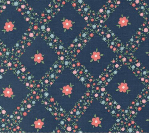 Rosemary Cottage Trellis Florals Cream Navy Yardage