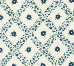 Rosemary Cottage Trellis Florals Cream Navy Yardage