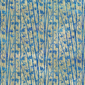 Oriental Gardens Bamboo Blue Fabric