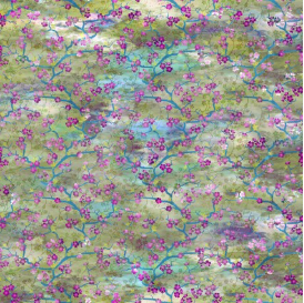 Oriental Gardens Cherry Blossoms Magenta Fabric