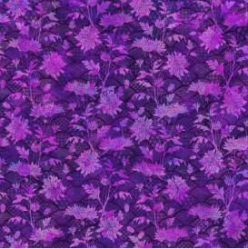 Oriental Gardens Fan Floral Purple Fabric