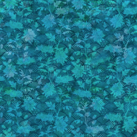 Oriental Gardens Fan Floral Teal Fabric