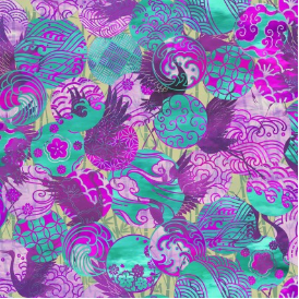 Oriental Gardens Emblems Purple Fabric