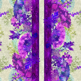 Oriental Gardens Fan Stripe Purple Fabric