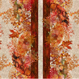 Oriental Gardens Fan Stripe Red Fabric