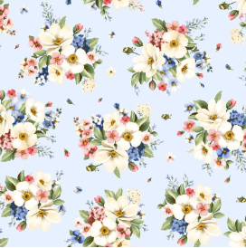 Windflower Bouquet Blue Fabric