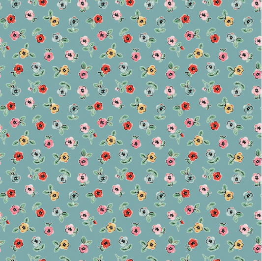 Home Sweet Home Cheery Florals Blue Yardage