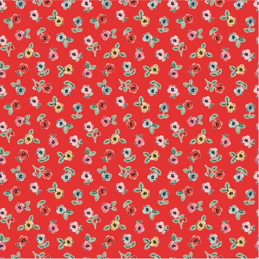 Home Sweet Home Cheery Florals Red Yardage