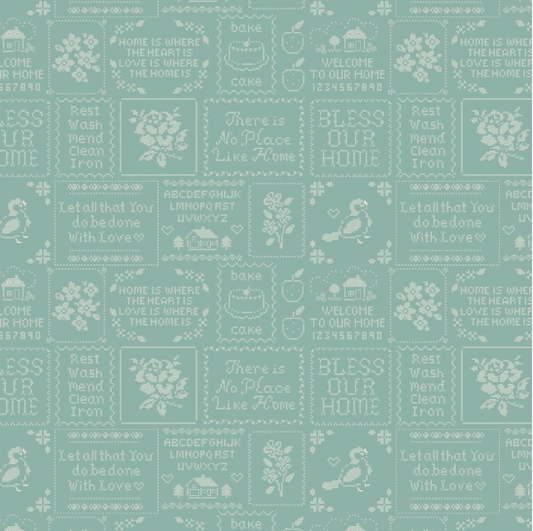 Home Sweet Home Cross Stitch Blue Yardage