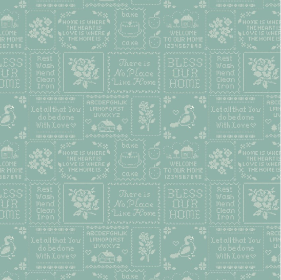 Home Sweet Home Cross Stitch Blue Yardage