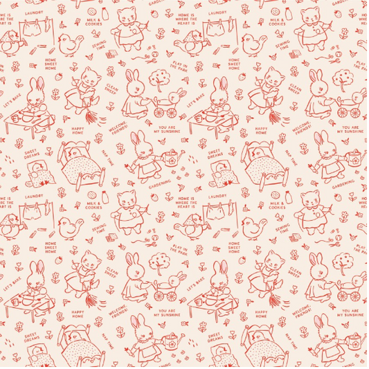 Home Sweet Home Chore Time Red Yardage