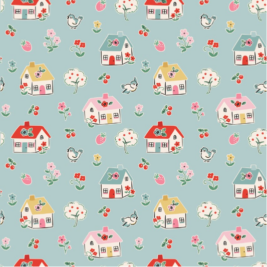 Home Sweet Home Happy Home Blue Yardage