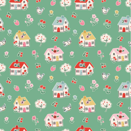 Home Sweet Home Happy Home Green Yardage