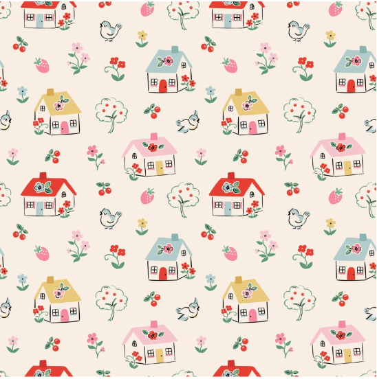Home Sweet Home Happy Home Cream Yardage