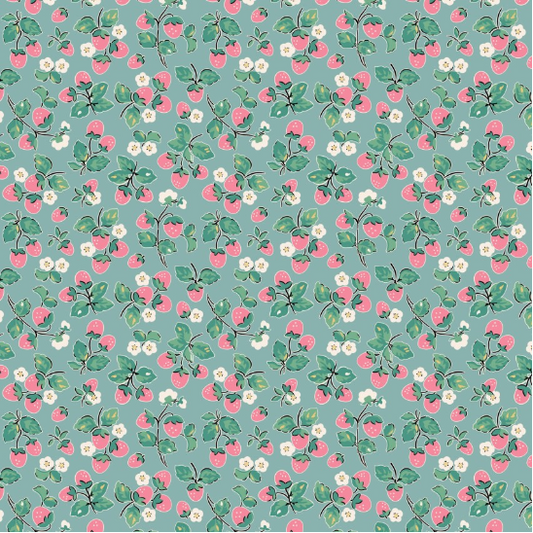 Home Sweet Home Strawberry Cake Blue Yardage