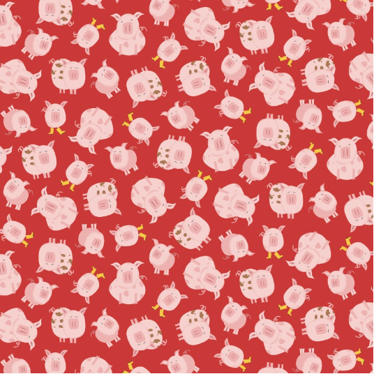 Farm-Tastic Friends Tossed Pigs Red Yardage