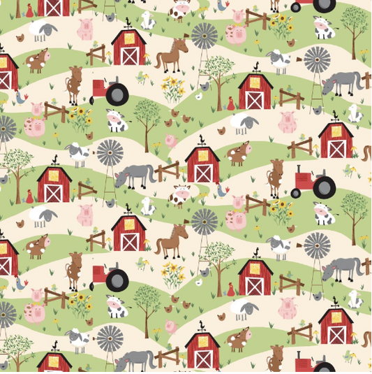 Farm-Tastic Friends Farm Allover Green Yardage
