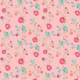 Calico Cowgirls Floral & Vines Pink Yardage