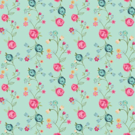 Calico Cowgirls Floral & Vines Teal Yardage