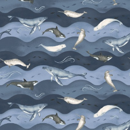 Polar Plungers Whales and Waves Navy Fabric