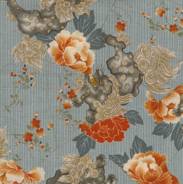 Old Japanese Lion Grey Yardage