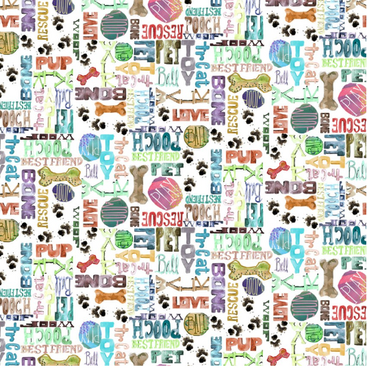 Best Friends Words White Yardage