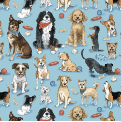 A Place To Call Home Allover Dogs Blue Yardage